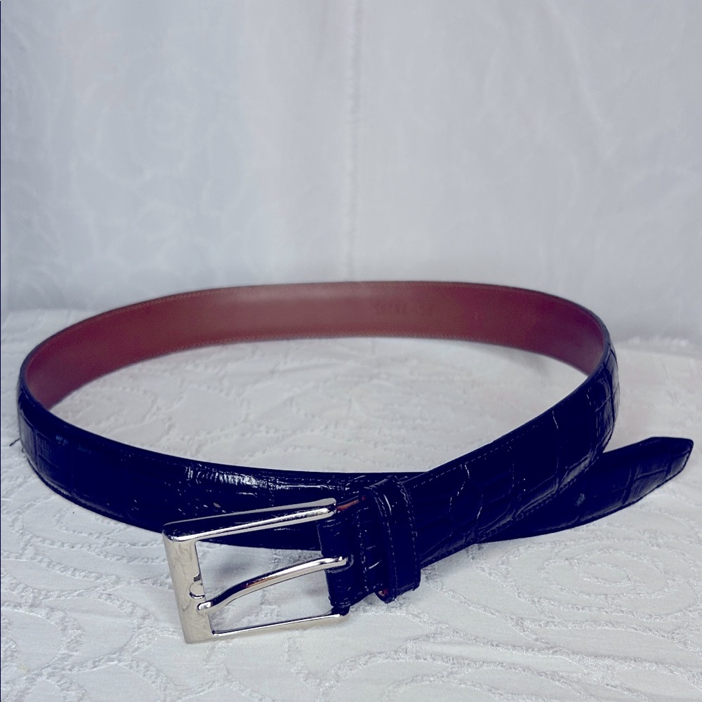 JOHNSON & MURPHY Black Croc Embossed Leather Belt for Men Size 36 Silver buckle
